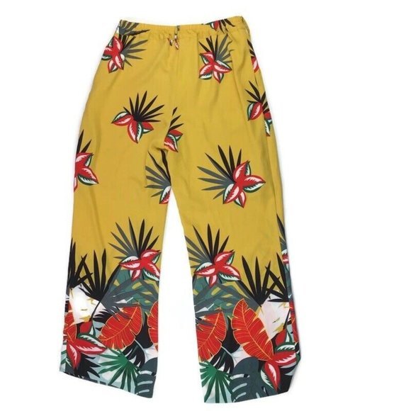 Soft Surroundings Aruba Yellow Palm Tropical Floral Wide Leg Pants Elastic Sz XS - Picture 4 of 5